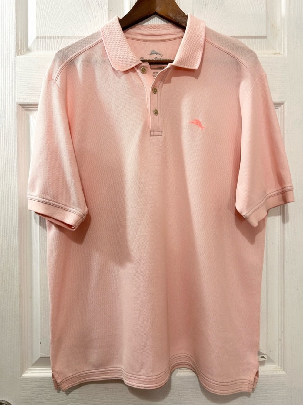 Tommy Bahama Men’s Medium Pink Pique Polo Shirt Marlin Logo Vacation NWOT